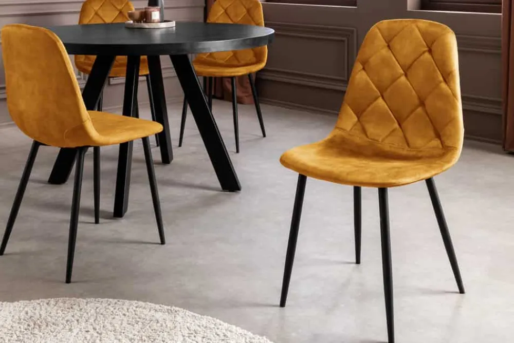 Riess-Ambiente Stühle|Samt Möbel > Stilvolles 2er-Set Stühle GLAMM senfgelb Samt schwarze Metallbeine