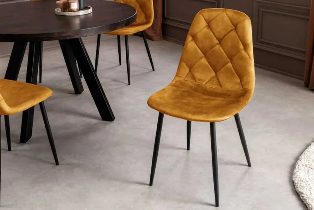Riess-Ambiente Stühle|Samt Möbel > Stilvolles 2er-Set Stühle GLAMM senfgelb Samt schwarze Metallbeine