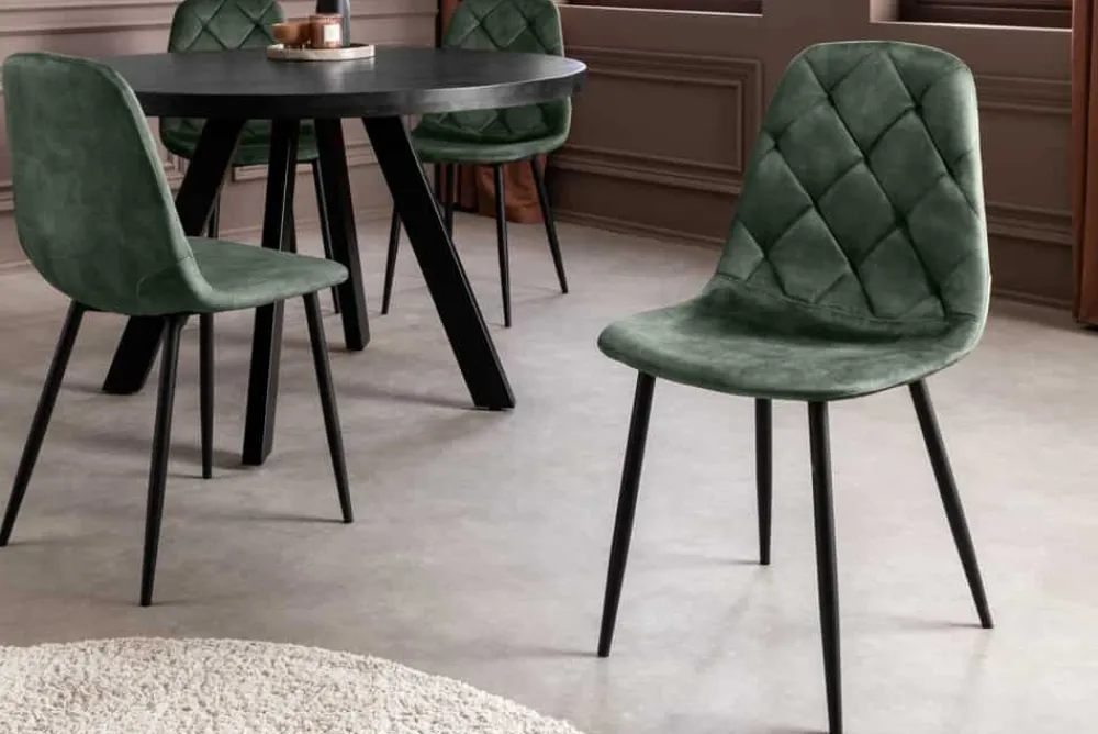 Riess-Ambiente Stühle|Samt Möbel > Stilvolles 2er-Set Stühle GLAMM grün Samt schwarze Metallbeine