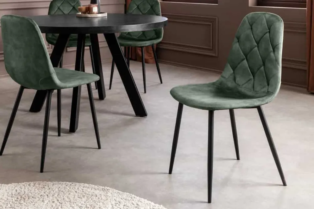 Riess-Ambiente Stühle|Samt Möbel > Stilvolles 2er-Set Stühle GLAMM grün Samt schwarze Metallbeine