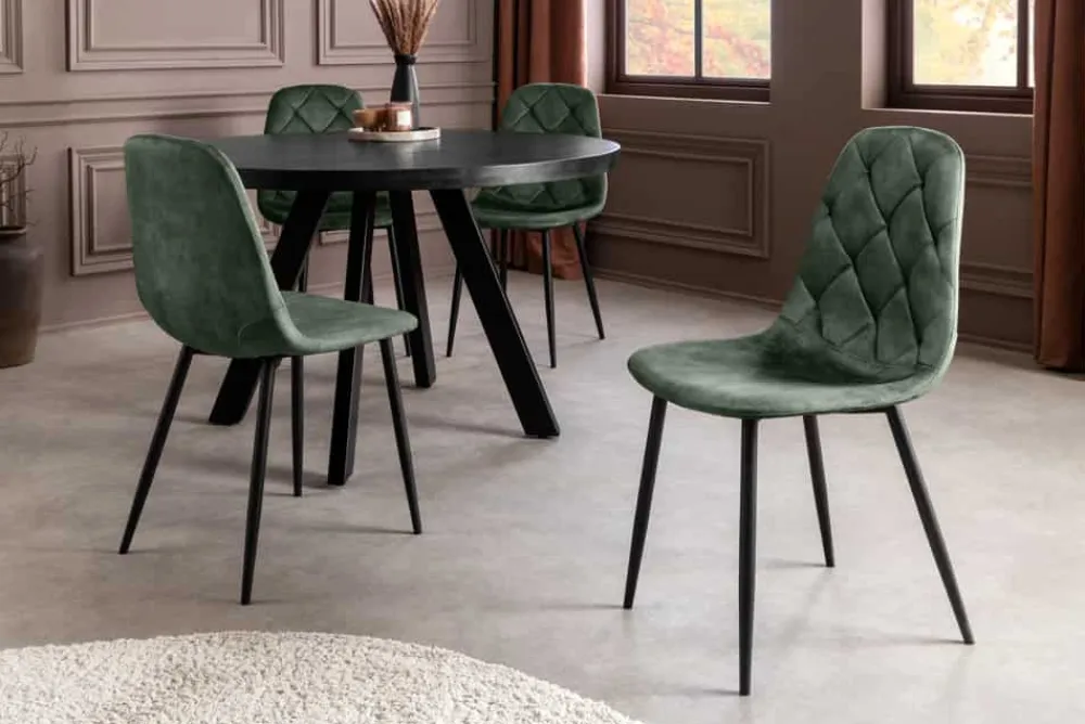 Riess-Ambiente Stühle|Samt Möbel > Stilvolles 2er-Set Stühle GLAMM grün Samt schwarze Metallbeine