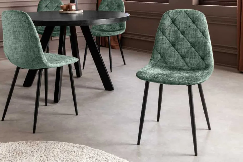Riess-Ambiente Stühle > Stilvolles 2er-Set Stühle GLAMM grün Chenille Cremona schwarze Metallbeine