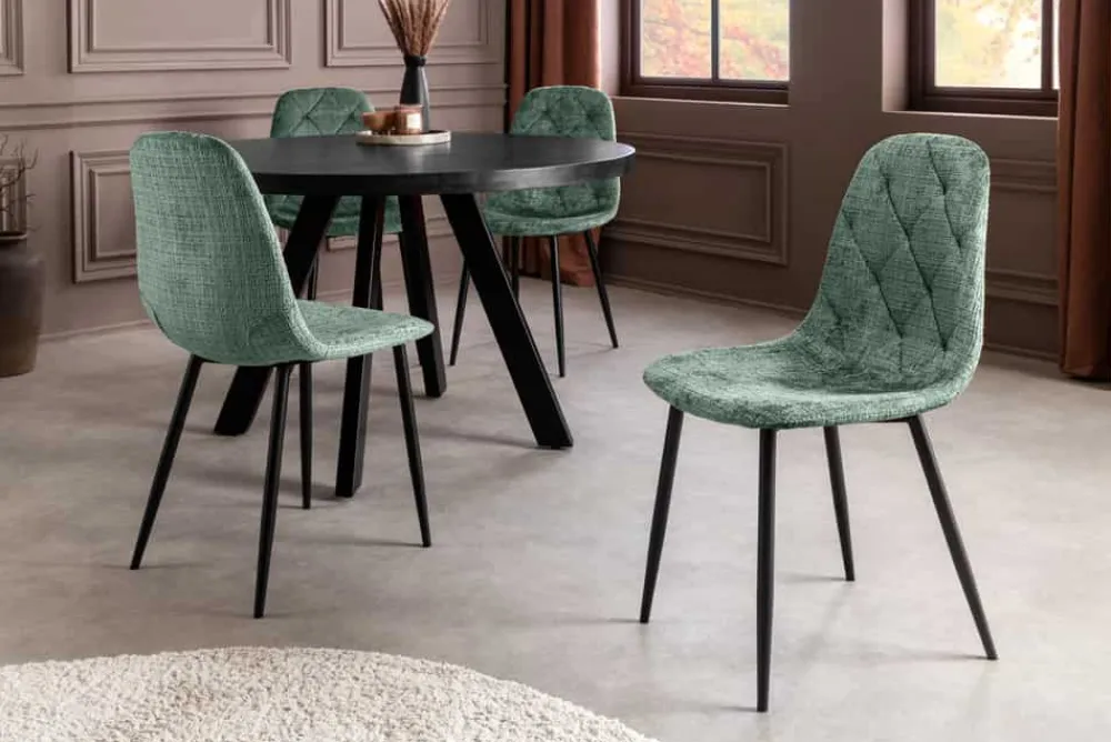 Riess-Ambiente Stühle > Stilvolles 2er-Set Stühle GLAMM grün Chenille Cremona schwarze Metallbeine