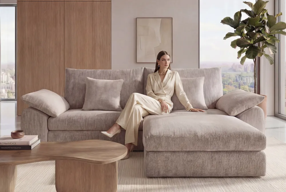 Riess-Ambiente Skandinavisch|3-Sitzer Sofa > Stilvolles Sofa SOHO 225cm beige Chenille 3-Sitzer Couch mit Wellenunterfederung