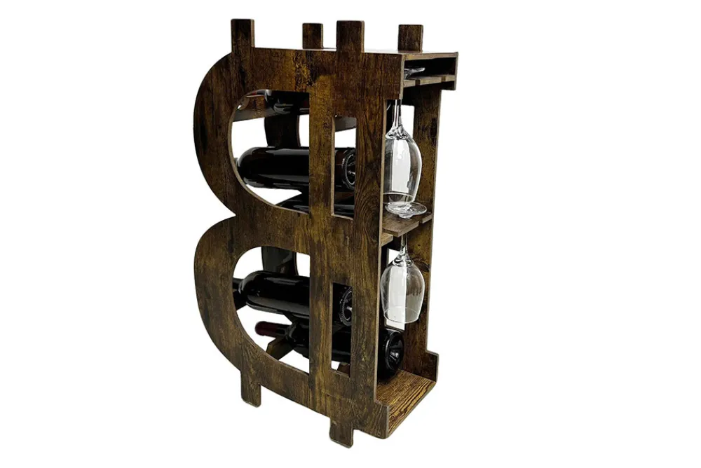 Riess-Ambiente Weinregale > Stilvolles Weinregal BITCOIN 70cm natur Holzregal für 10 Flaschen und 4 Gläser