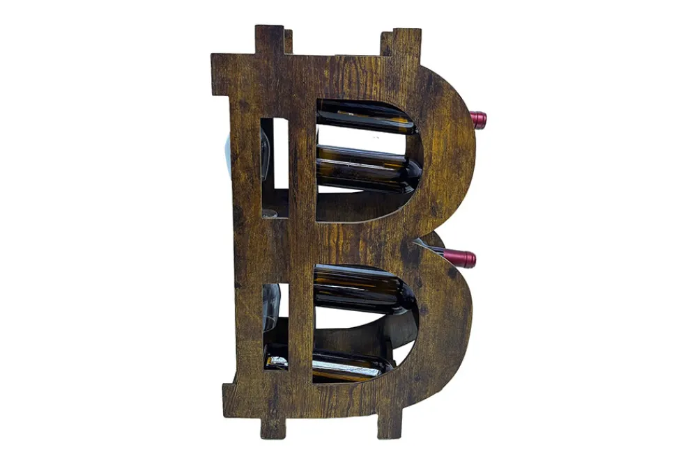 Riess-Ambiente Weinregale > Stilvolles Weinregal BITCOIN 70cm natur Holzregal für 10 Flaschen und 4 Gläser