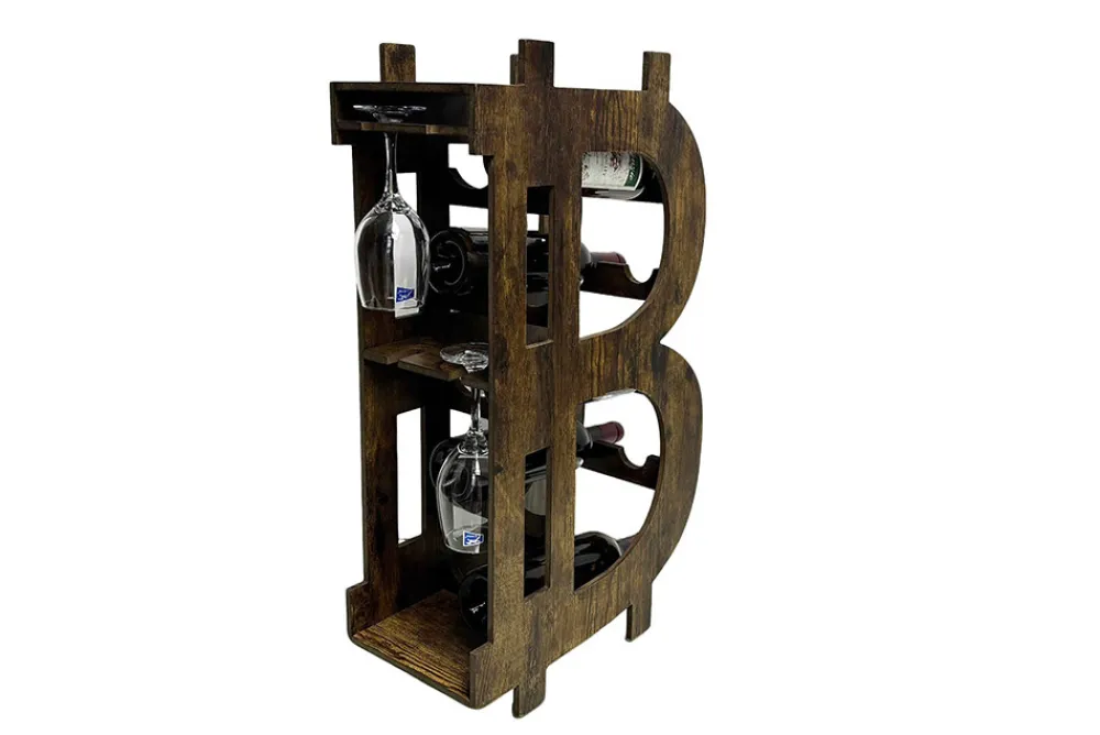 Riess-Ambiente Weinregale > Stilvolles Weinregal BITCOIN 70cm natur Holzregal für 10 Flaschen und 4 Gläser