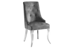 Riess-Ambiente Stühle > Stuhl MODERN BAROCK DELUXE grau Samt silber Edelstahlbeine mit Löwenkopf