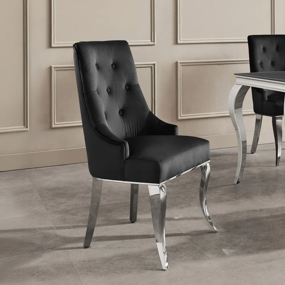 Riess-Ambiente Stühle > Stuhl MODERN BAROCK DELUXE schwarz Samt silber Edelstahlbeine mit Löwenkopf