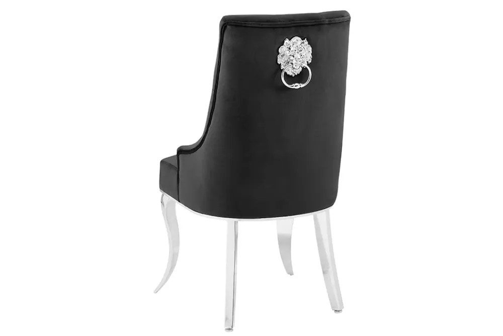 Riess-Ambiente Stühle > Stuhl MODERN BAROCK DELUXE schwarz Samt silber Edelstahlbeine mit Löwenkopf
