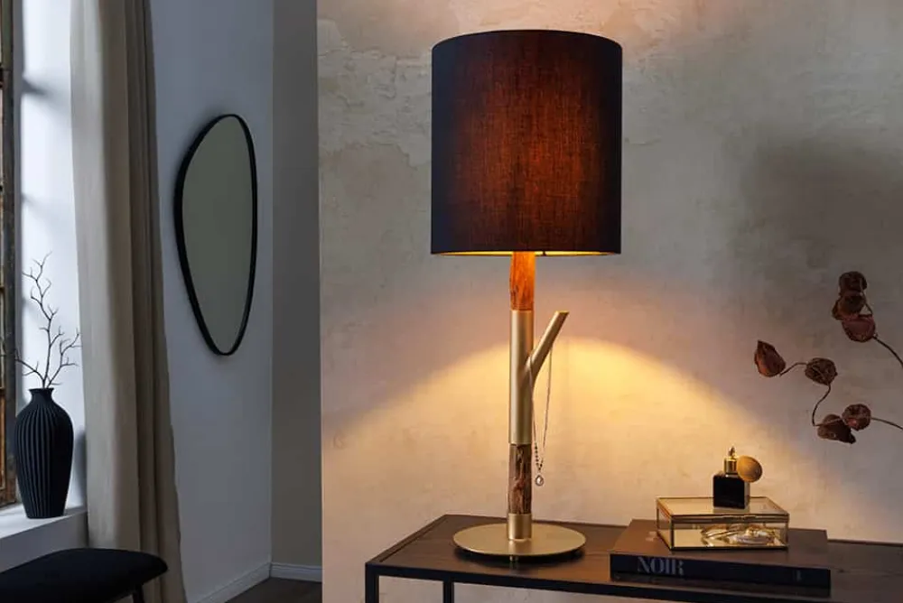 Riess-Ambiente Tischlampen > Tischlampe JEWELRY 75cm schwarz gold natur Eisenholz Massivholz