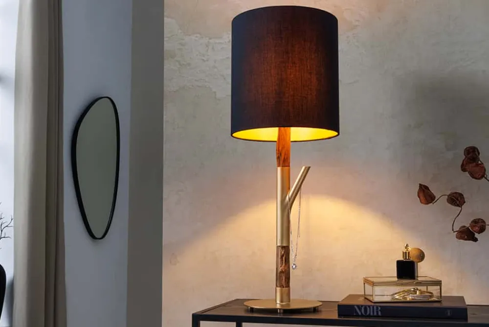 Riess-Ambiente Tischlampen > Tischlampe JEWELRY 75cm schwarz gold natur Eisenholz Massivholz