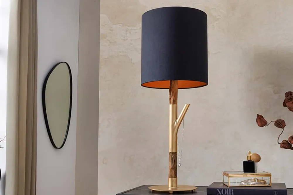 Riess-Ambiente Tischlampen > Tischlampe JEWELRY 75cm schwarz gold natur Eisenholz Massivholz