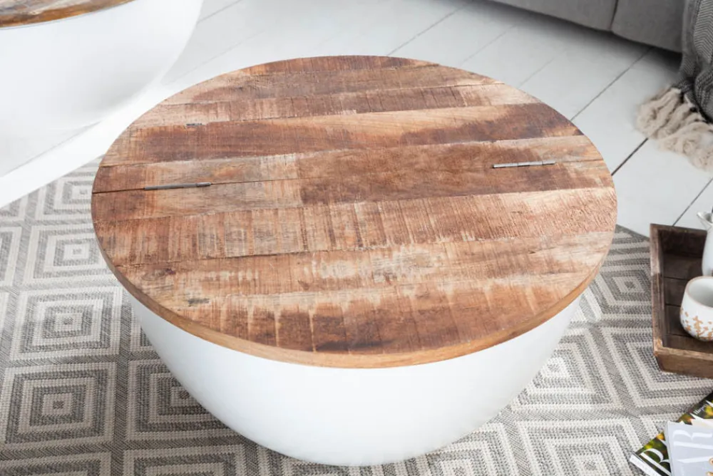Riess-Ambiente Couchtische & Truhen|Mehr... > Upcycling Design Couchtisch INDUSTRIAL STORAGE 70cm weiß Mangoholz handmade