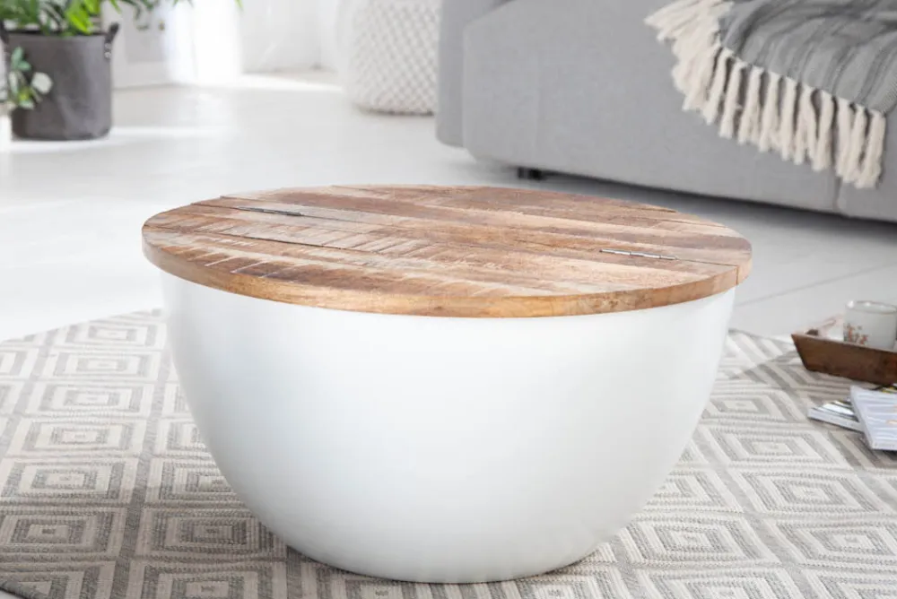 Riess-Ambiente Couchtische & Truhen|Mehr... > Upcycling Design Couchtisch INDUSTRIAL STORAGE 70cm weiß Mangoholz handmade