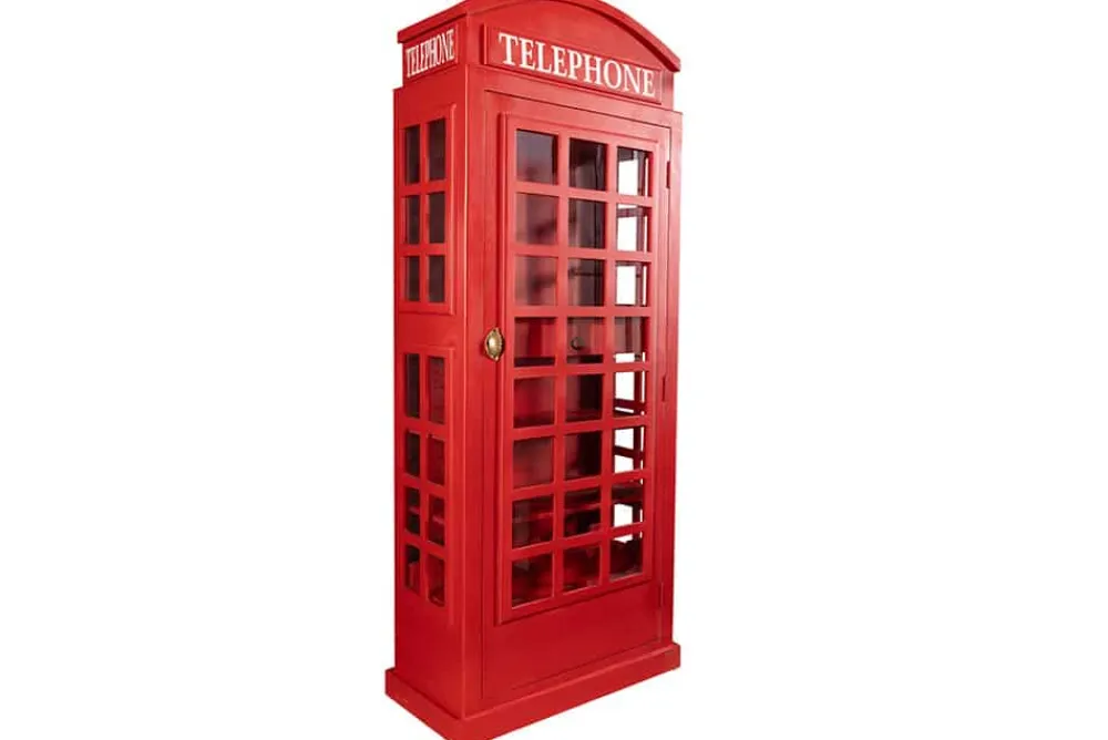 Riess-Ambiente Barschränke > Vintage Barschrank TELEPHONE 200cm rot Mangoholz massiv englische Telefonzelle Vitrine