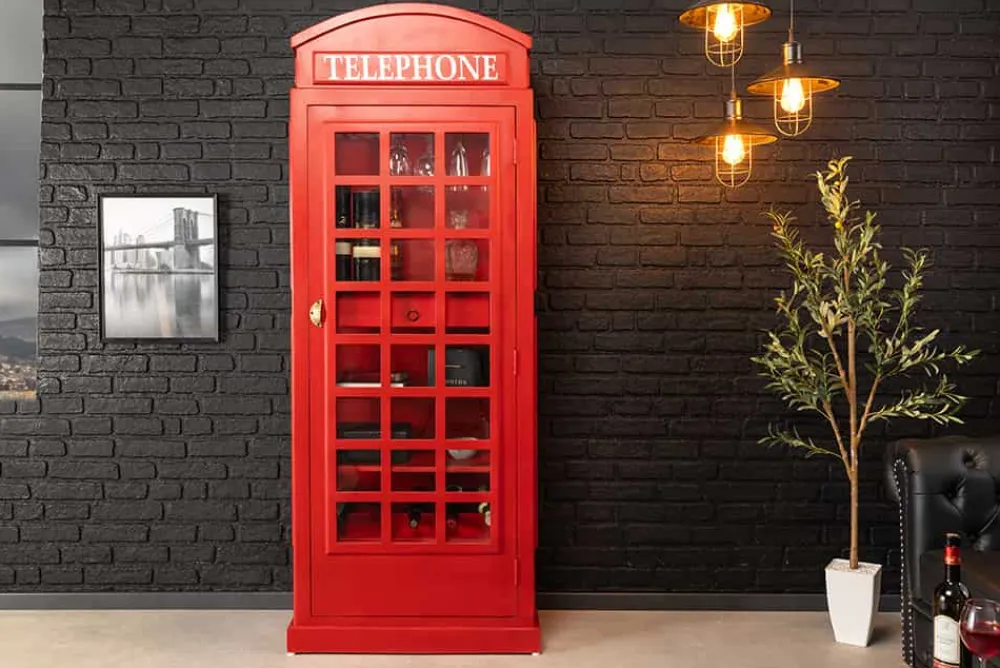 Riess-Ambiente Barschränke > Vintage Barschrank TELEPHONE 200cm rot Mangoholz massiv englische Telefonzelle Vitrine
