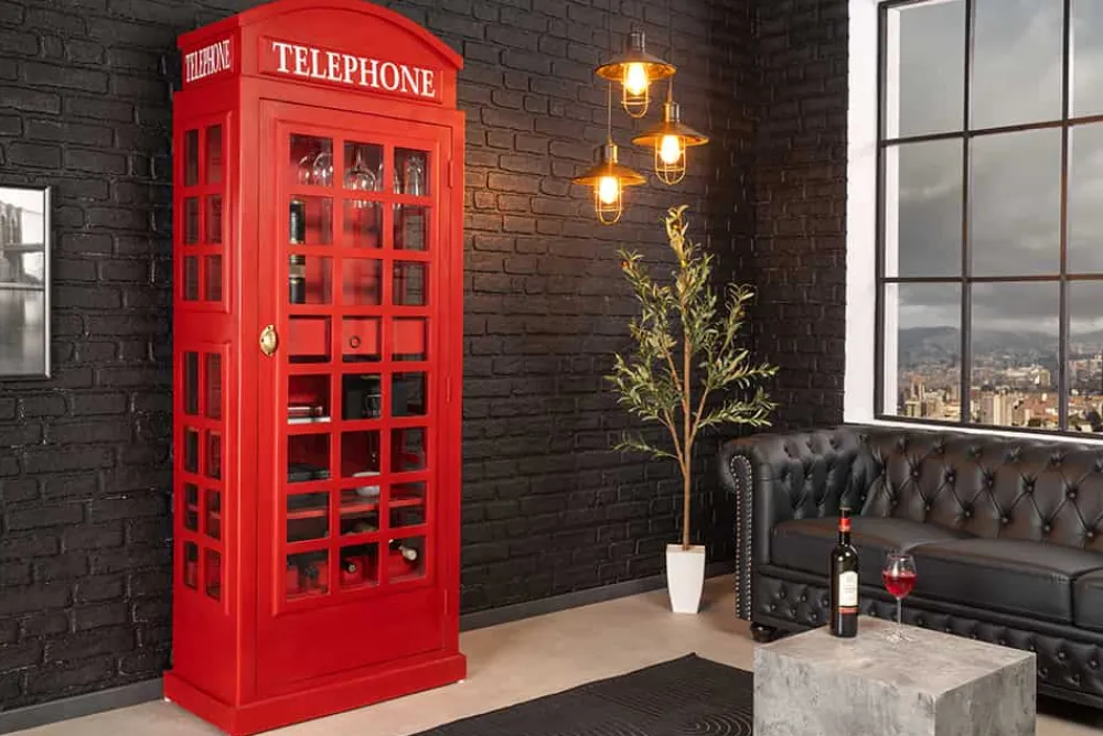 Riess-Ambiente Barschränke > Vintage Barschrank TELEPHONE 200cm rot Mangoholz massiv englische Telefonzelle Vitrine