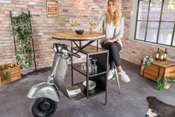Riess-Ambiente Konsolentische|Industrial Loft > Vintage Bartisch UPCYCLING SCOOTER 120cm silber Mangoholz rund handmade