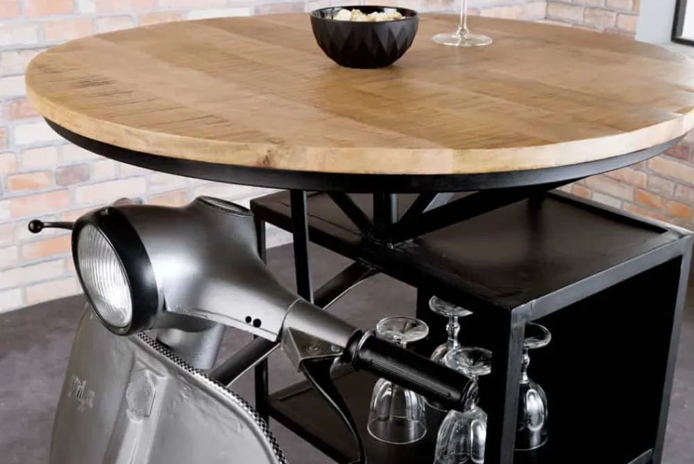 Riess-Ambiente Konsolentische|Industrial Loft > Vintage Bartisch UPCYCLING SCOOTER 120cm silber Mangoholz rund handmade