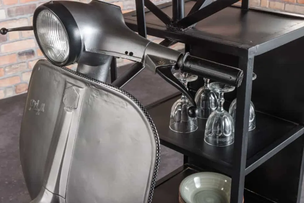 Riess-Ambiente Konsolentische|Industrial Loft > Vintage Bartisch UPCYCLING SCOOTER 120cm silber Mangoholz rund handmade