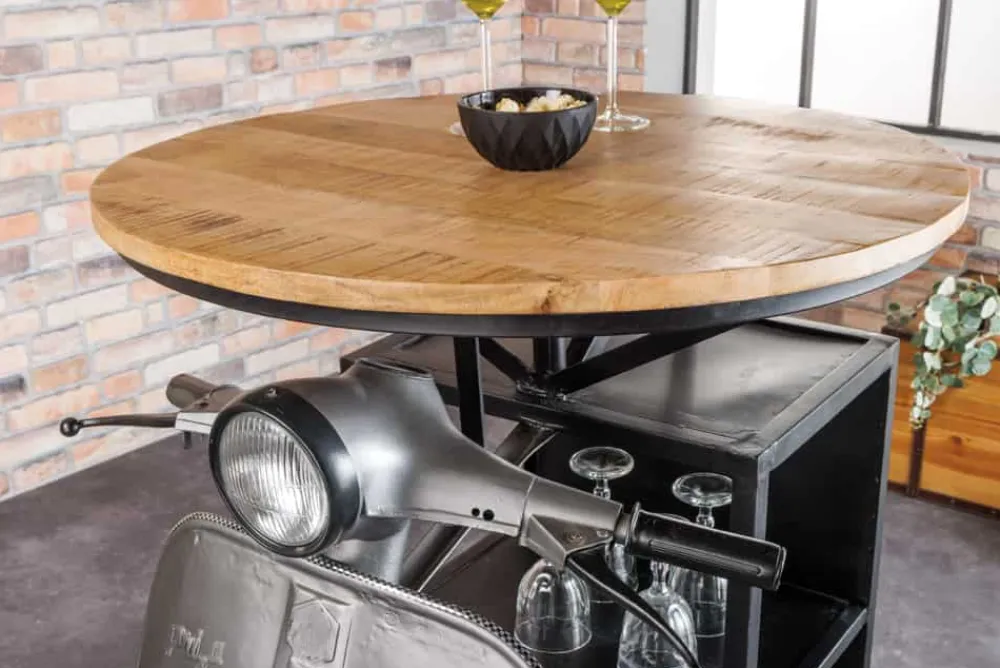 Riess-Ambiente Konsolentische|Industrial Loft > Vintage Bartisch UPCYCLING SCOOTER 120cm silber Mangoholz rund handmade