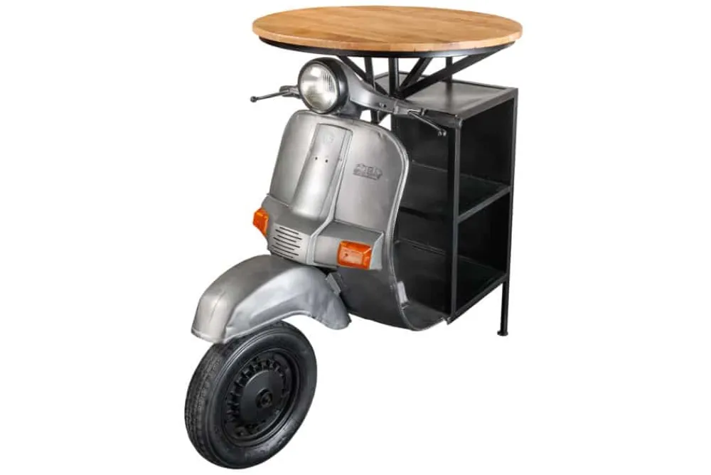 Riess-Ambiente Konsolentische|Industrial Loft > Vintage Bartisch UPCYCLING SCOOTER 120cm silber Mangoholz rund handmade