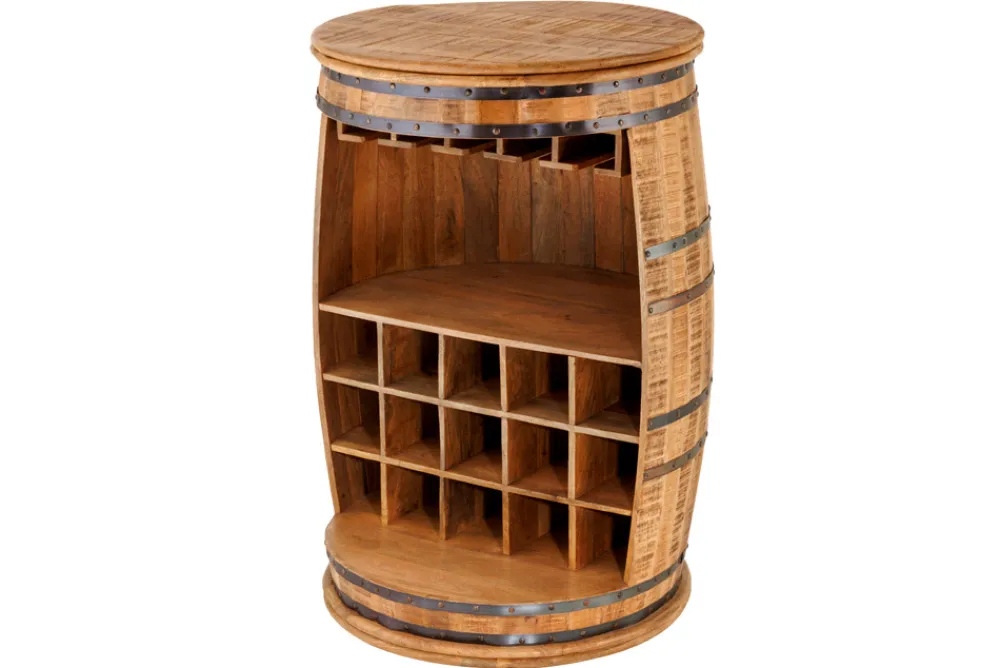 Riess-Ambiente Industrial Loft|Weinregale > Vintage Weinregal BODEGA 90cm natur Mangoholz Barschrank Fass für 15 Flaschen