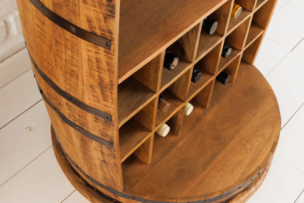 Riess-Ambiente Industrial Loft|Weinregale > Vintage Weinregal BODEGA 90cm natur Mangoholz Barschrank Fass für 15 Flaschen