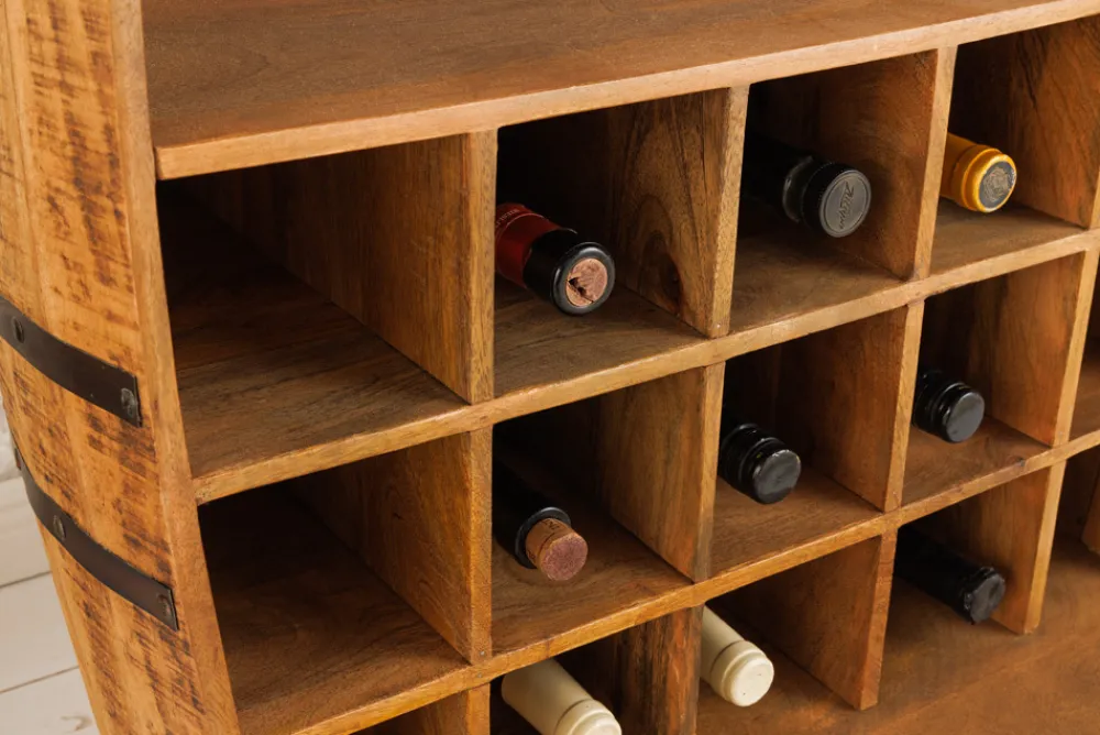 Riess-Ambiente Industrial Loft|Weinregale > Vintage Weinregal BODEGA 90cm natur Mangoholz Barschrank Fass für 15 Flaschen