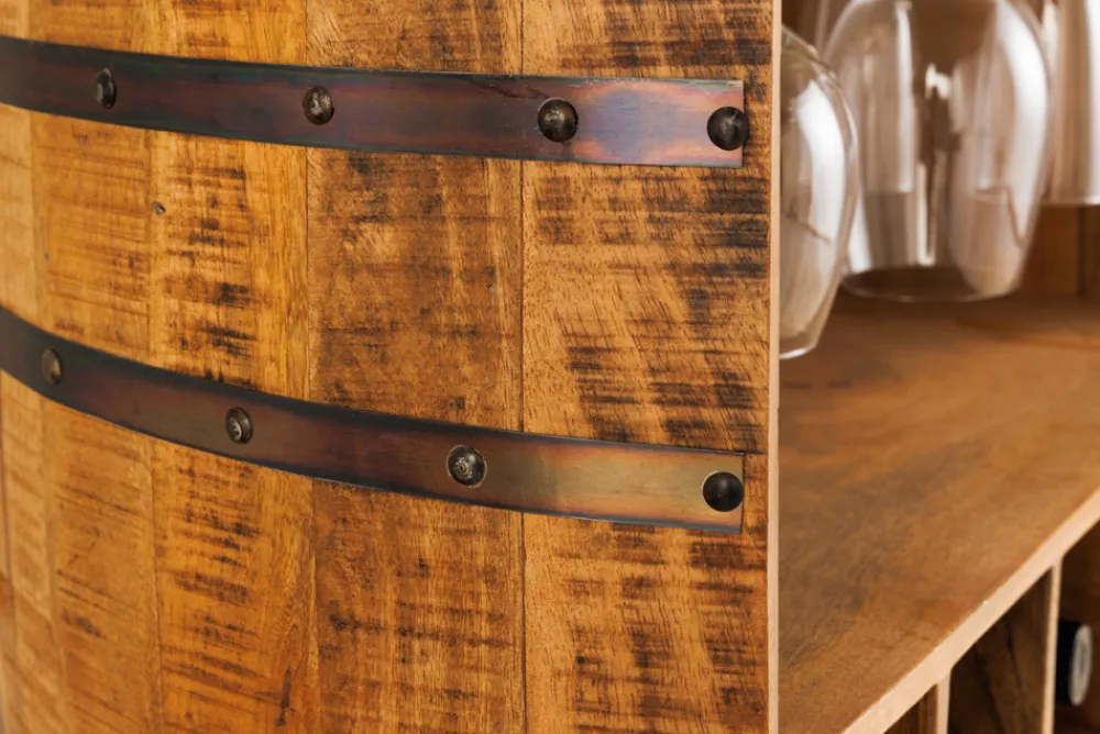 Riess-Ambiente Industrial Loft|Weinregale > Vintage Weinregal BODEGA 90cm natur Mangoholz Barschrank Fass für 15 Flaschen