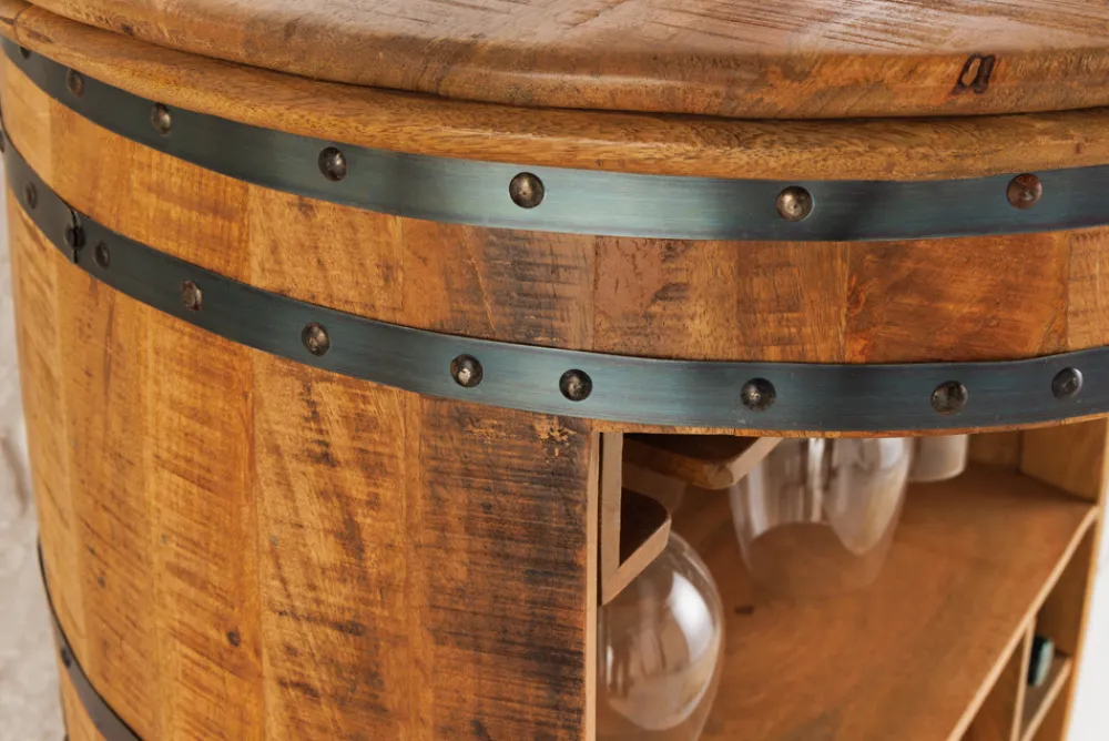 Riess-Ambiente Industrial Loft|Weinregale > Vintage Weinregal BODEGA 90cm natur Mangoholz Barschrank Fass für 15 Flaschen