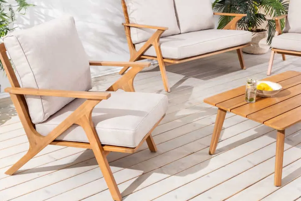 Riess-Ambiente Mehr...|Massivholzstühle > Wetterfester Gartenstuhl COMFORT LINE natur beige Akazienholz Loungesessel