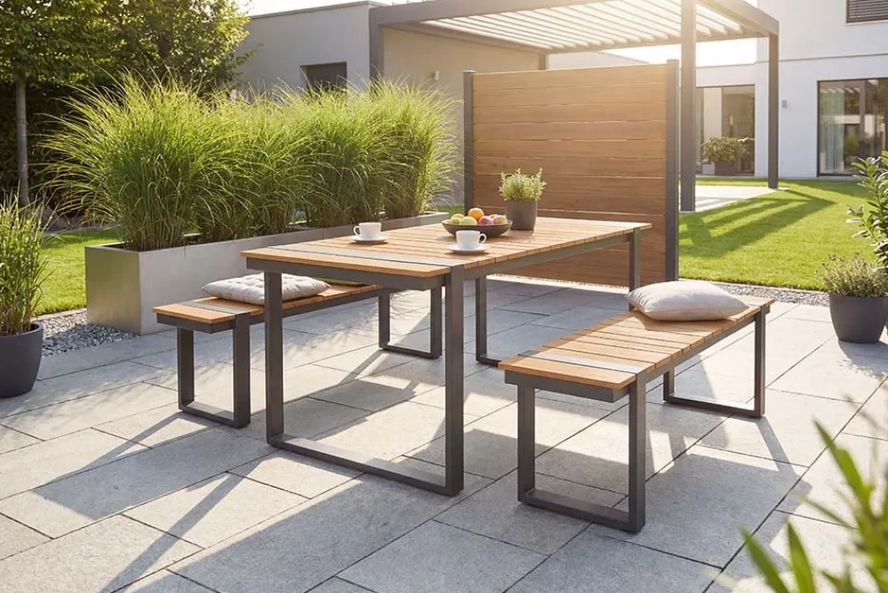 Riess-Ambiente Gartentische > Wetterfester Gartentisch TAMPA LOUNGE 125cm grau natur Aluminium Metall Holz-Design Outdoor