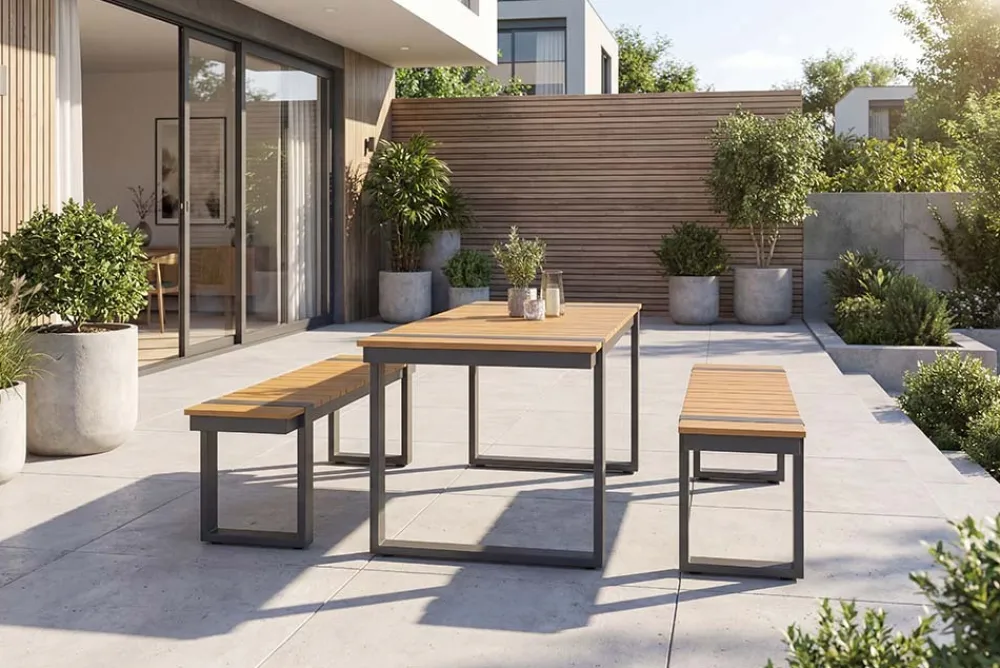 Riess-Ambiente Gartentische > Wetterfester Gartentisch TAMPA LOUNGE 125cm grau natur Aluminium Metall Holz-Design Outdoor