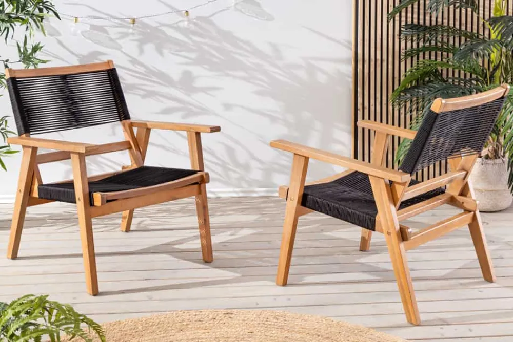 Riess-Ambiente Gartenstühle > Wetterfestes 2er Set Gartenstuhl BALI ROPE natur anthrazit Akazienholz Loungesessel