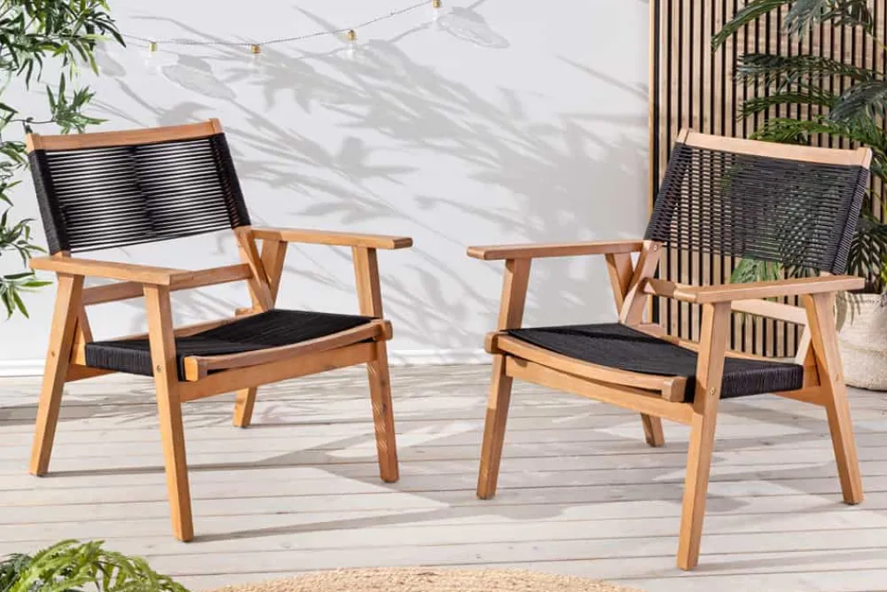 Riess-Ambiente Gartenstühle > Wetterfestes 2er Set Gartenstuhl BALI ROPE natur anthrazit Akazienholz Loungesessel