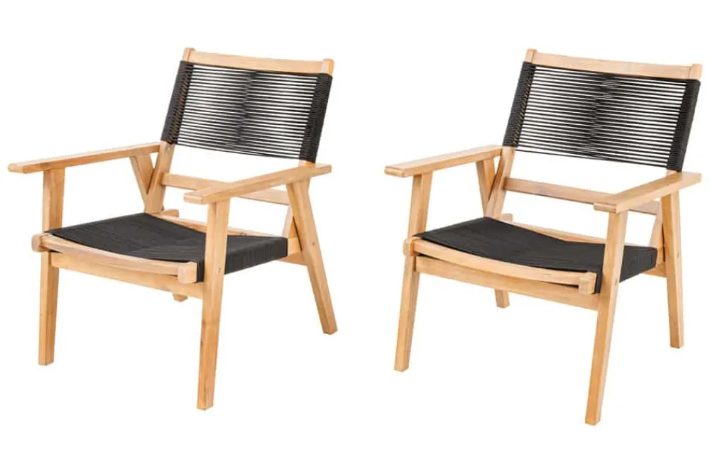 Riess-Ambiente Gartenstühle > Wetterfestes 2er Set Gartenstuhl BALI ROPE natur anthrazit Akazienholz Loungesessel