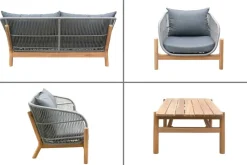 Riess-Ambiente Sitzgruppen > Wetterfestes Gartenlounge Set ROPE grau natur Akazienholz Aluminium inkl. Tisch Sitzpolster