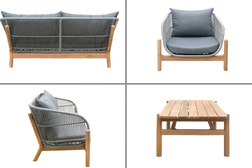 Riess-Ambiente Sitzgruppen > Wetterfestes Gartenlounge Set ROPE grau natur Akazienholz Aluminium inkl. Tisch Sitzpolster