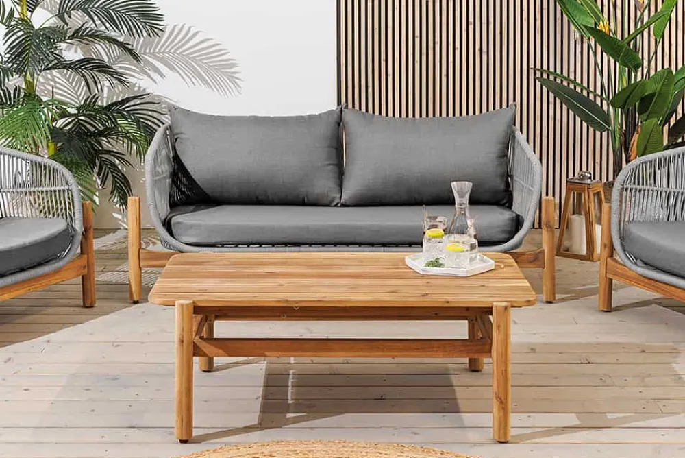 Riess-Ambiente Sitzgruppen > Wetterfestes Gartenlounge Set ROPE grau natur Akazienholz Aluminium inkl. Tisch Sitzpolster