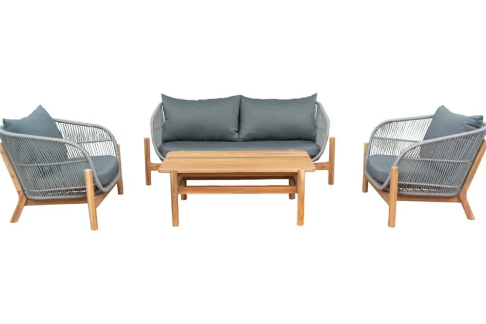 Riess-Ambiente Sitzgruppen > Wetterfestes Gartenlounge Set ROPE grau natur Akazienholz Aluminium inkl. Tisch Sitzpolster