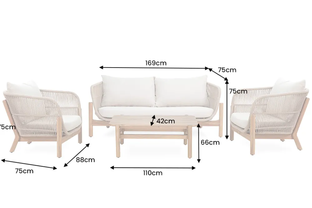 Riess-Ambiente Sitzgruppen > Wetterfestes Gartenlounge Set ROPE grau natur Akazienholz Aluminium inkl. Tisch Sitzpolster