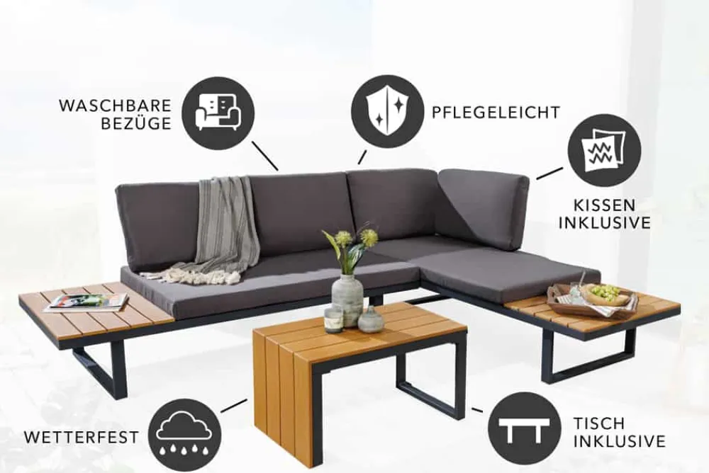Riess-Ambiente Skandinavisch|Sitzgruppen > Wetterfestes Gartenmöbel Set IBIZA MODULAR LOUNGE 250cm anthrazit Aluminium inkl. Sitzpolster