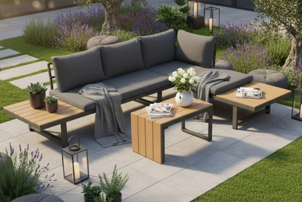 Riess-Ambiente Skandinavisch|Sitzgruppen > Wetterfestes Gartenmöbel Set IBIZA MODULAR LOUNGE 250cm anthrazit Aluminium inkl. Sitzpolster