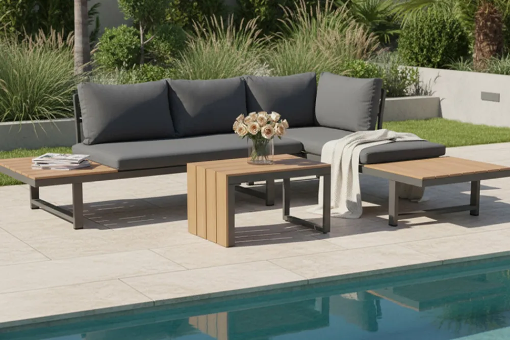 Riess-Ambiente Skandinavisch|Sitzgruppen > Wetterfestes Gartenmöbel Set IBIZA MODULAR LOUNGE 250cm anthrazit Aluminium inkl. Sitzpolster