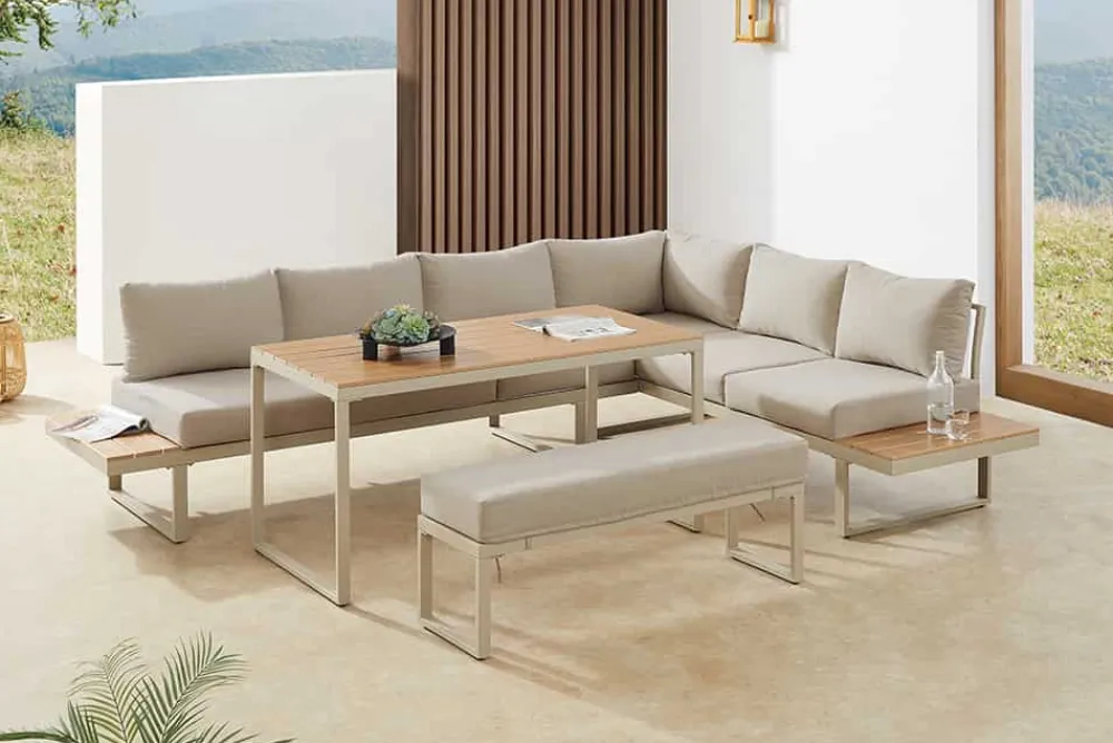 Riess-Ambiente Skandinavisch|Sitzgruppen > Wetterfestes Gartenmöbel Set IBIZA GRAND 280cm greige Aluminium inkl. Sitzpolster