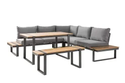 Riess-Ambiente Sitzgruppen > Wetterfestes Gartenmöbel Set TAMPA LOUNGE 250cm grau Aluminium inkl. Sitzbank Tisch Kissen
