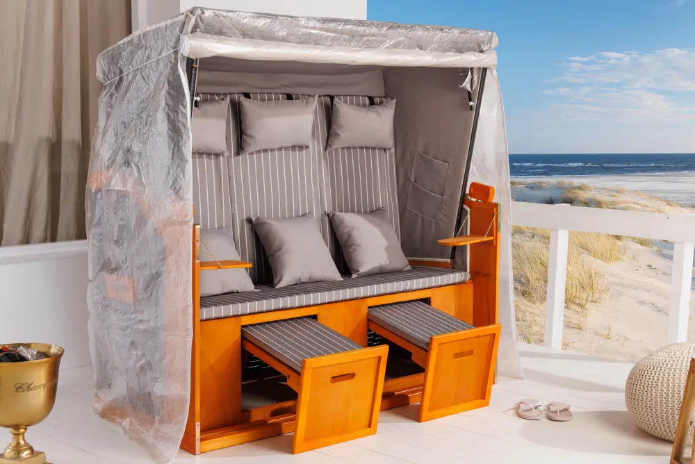 Riess-Ambiente Schutzhauben > Wetterfeste XXL Strandkorbhülle OSTSEE transparent mit Reißverschluss für 3-Sitzer