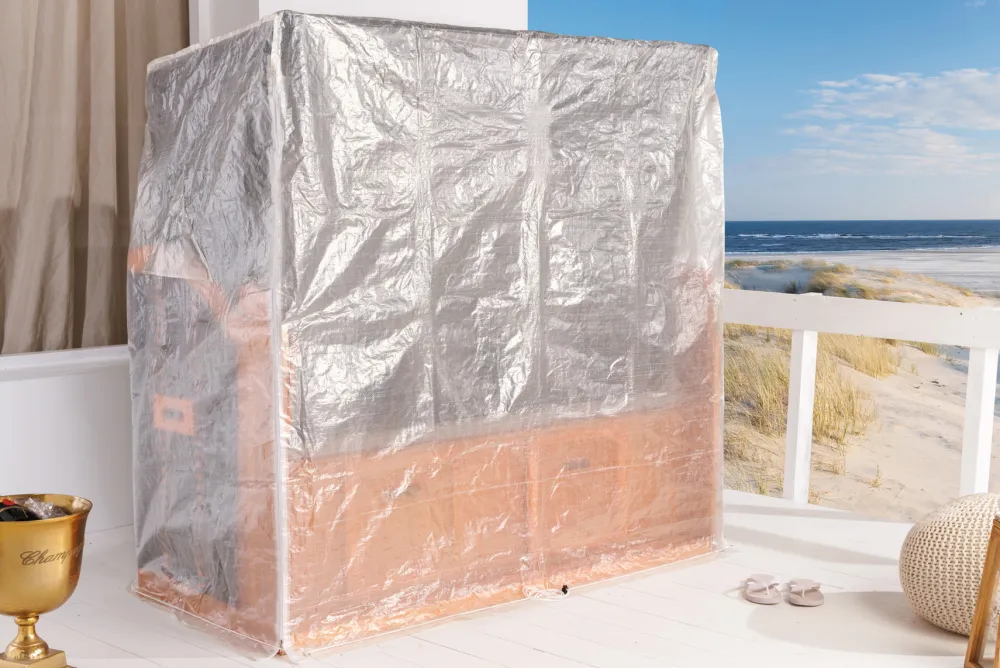 Riess-Ambiente Schutzhauben > Wetterfeste XXL Strandkorbhülle OSTSEE transparent mit Reißverschluss für 3-Sitzer
